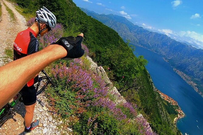 Mountain Biking on Vrmac peninsula - Panoramic view on Kotor bay - The climb toward Vrmac and St Ilija